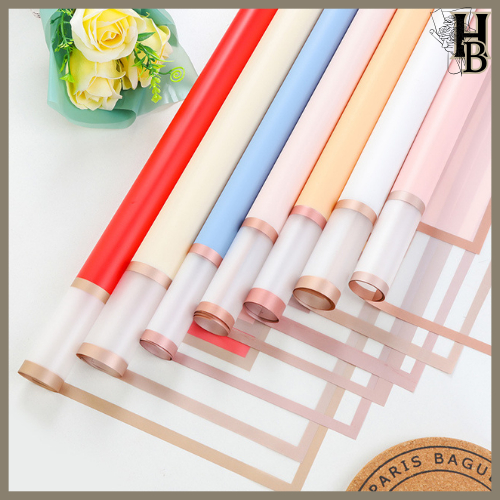 

20 LEMBAR Kertas Buket Double Line Frame Gold Cellophane Flower Wrapping 6132