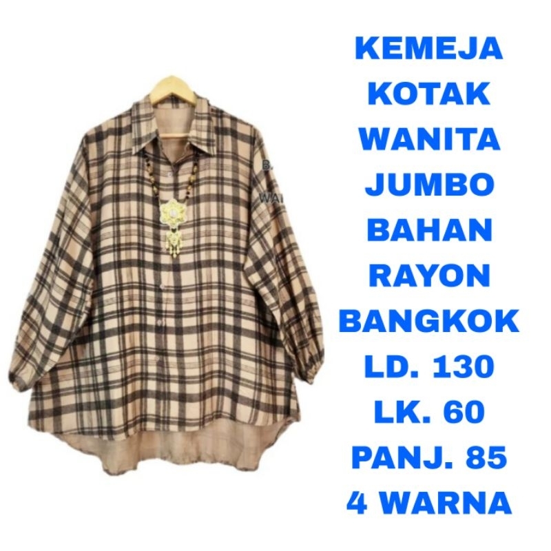 WK KEMEJA KOTAK WANITA SUPER JUMBO LD. 130 BAJU ATASAN KERAH  LENGAN PANJANG MUSLIM HIJABER