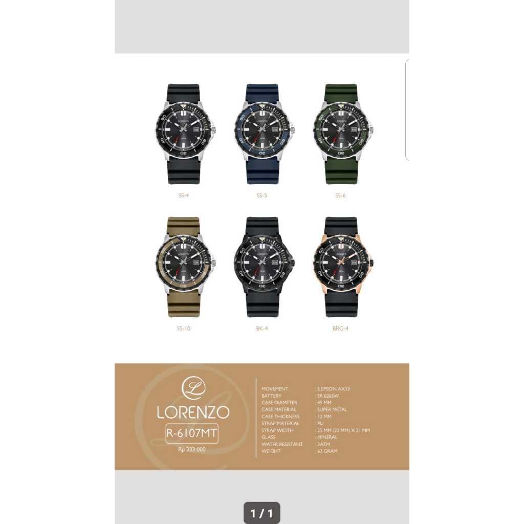 Jam Tangan Pria LORENZO R-6107 Karet Rubber Original