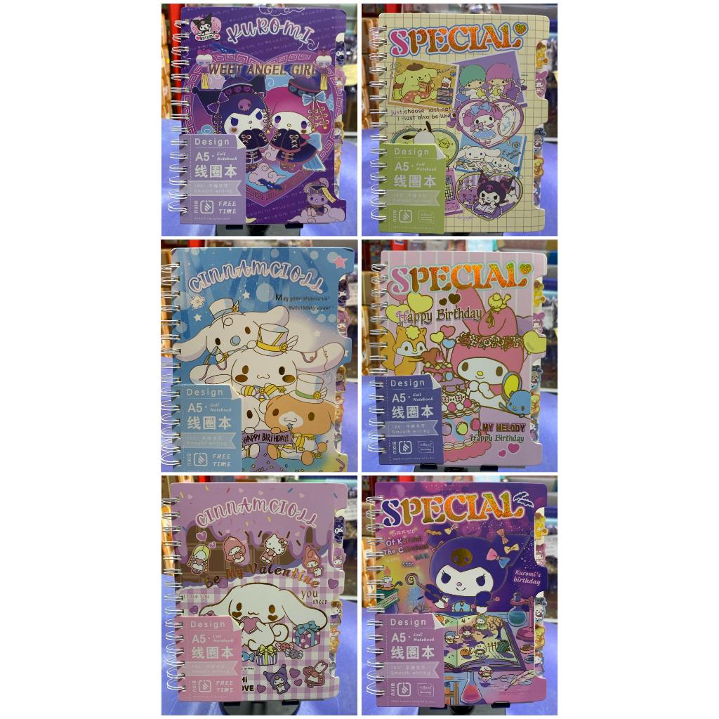 

buku agenda sanrio kuromi my melody cinamon roll dkk satuan ukuran a5 ( mixed gambar) acua isi -+ 100 lembar cover ada foil tebal plus divider