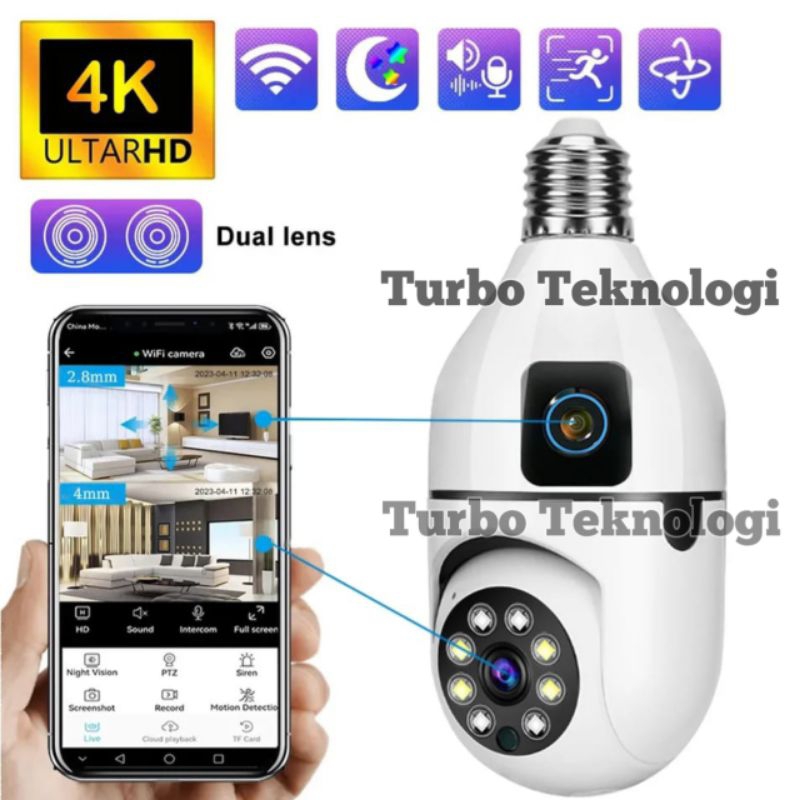 Kamera CCTV Bentuk Bohlam Lampu Double Camera CCTV Panoramic Wifi HD 8MP