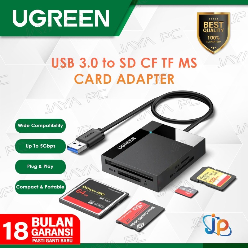 UGreen 30333 Adapter 4 In 1 USB 3.0 to SD CF TF MS Card Reader