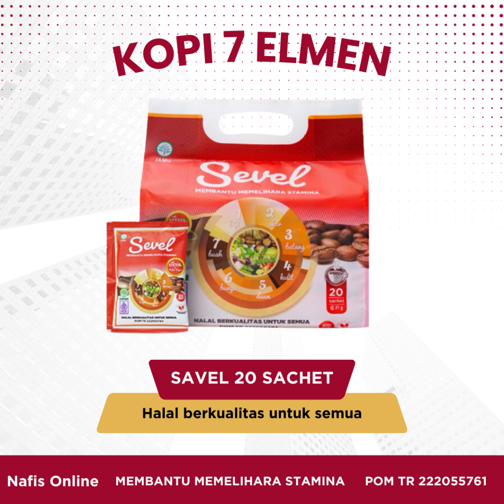 

Jual Kopi 7 Elemen | Kopi Sevel HNI HPAI isi 20 Sachet Kopi herbal Sehat