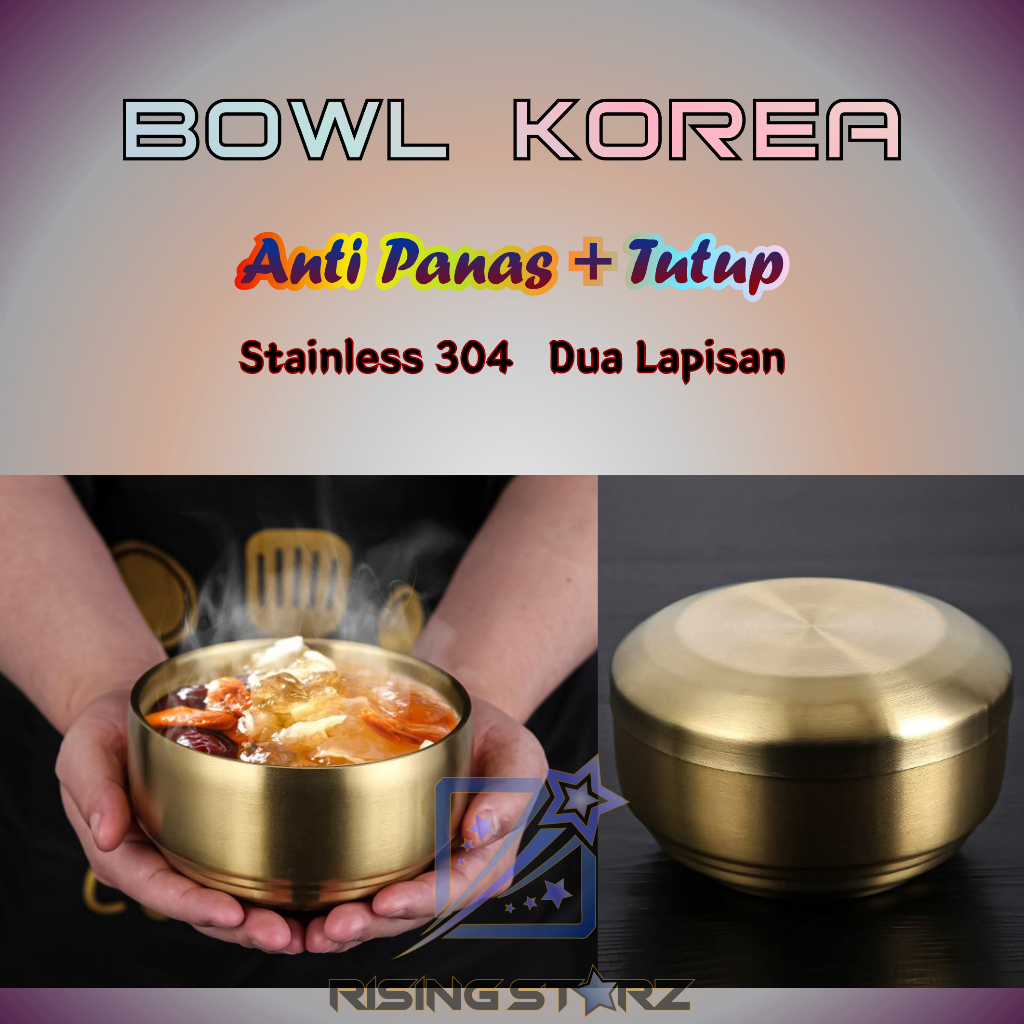 mangkuk nasi korea premium / mangkok stainless custom nama / mangkok dengan tutup korea gold stainle