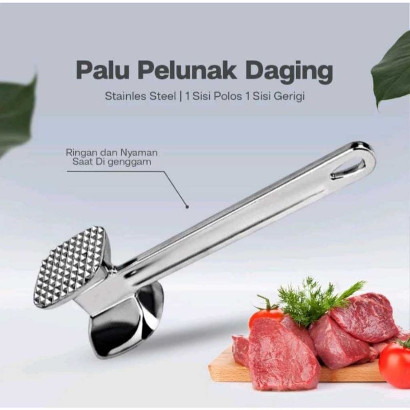 Algan25 Palu Pelunak Daging Sapi Ayam Martil Pelembut Metal Stainless Steel