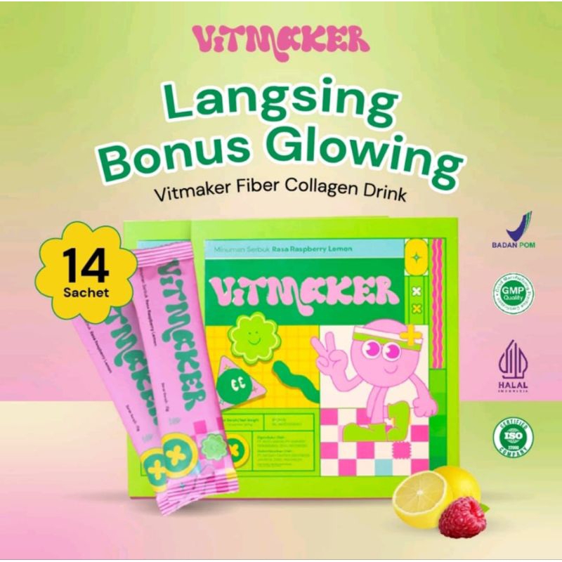 VITMAKER FIBER COLLAGEN DRINK (MINUMAN SERBUK RASA RASPBERRY LEMON) VITMAKER COLLAGEN VITMAKER STEVI