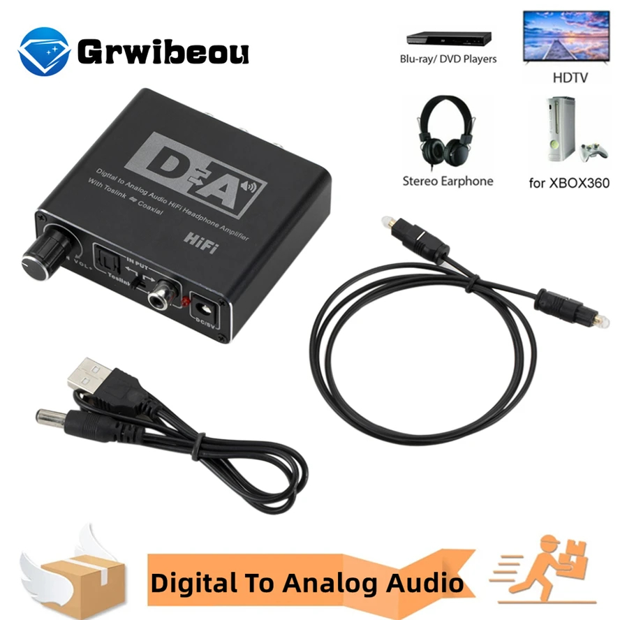 HIFI DAC Digital To Analog Audio Converter AUX RCA Headphone Amplifier Toslink Optical Coaxial Outpu