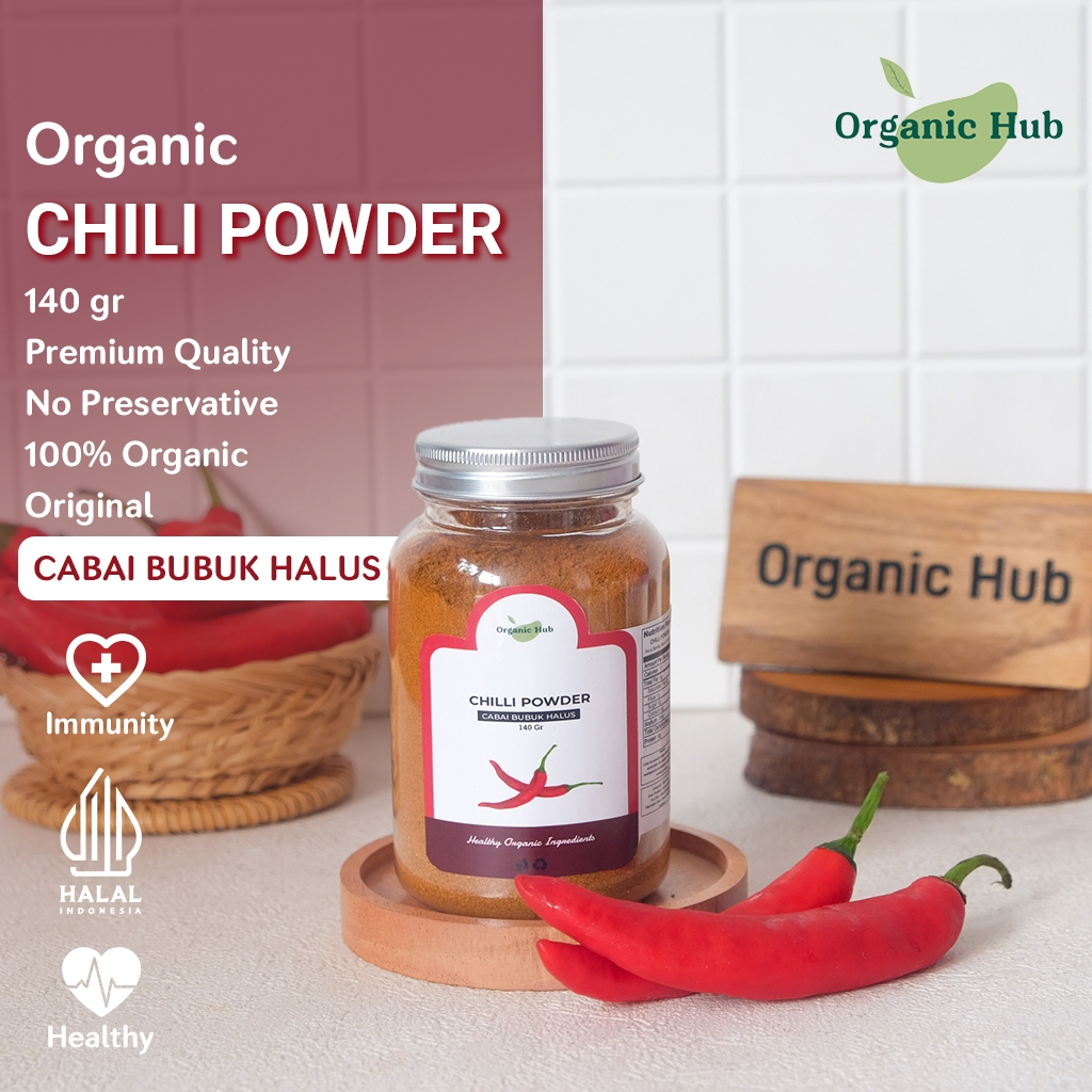 Organic Hub Bubuk Cabe Kering Halus Kualitas Premium 100% Chili Powder Cabai Bumbu Dapur 140 gr