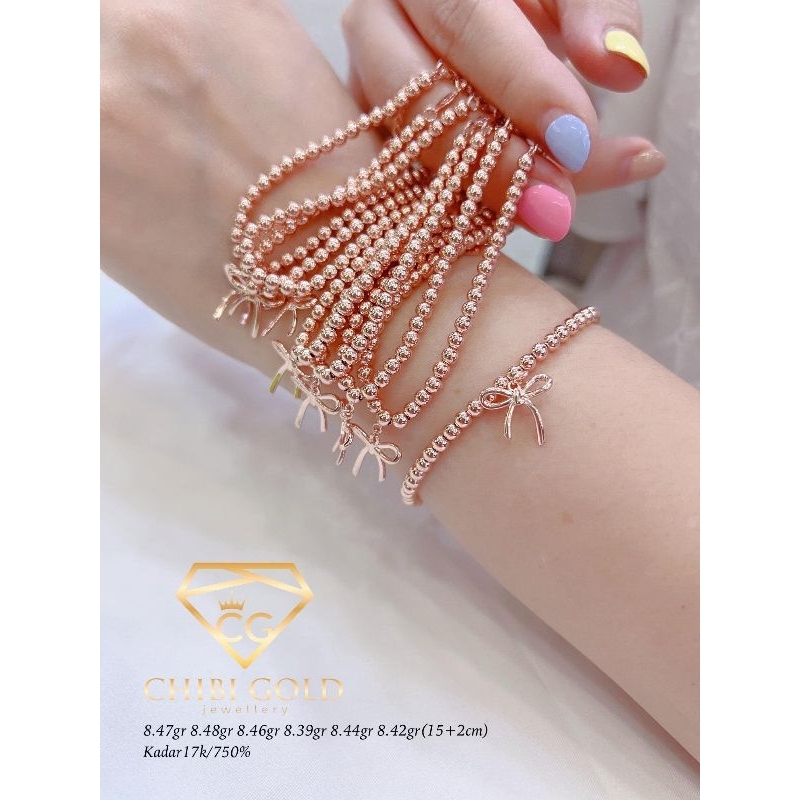 CHIBIGOLD - Gelang tangan Bola Boba emas 750 kadar 17k Gelang Boba pita - Chibigold