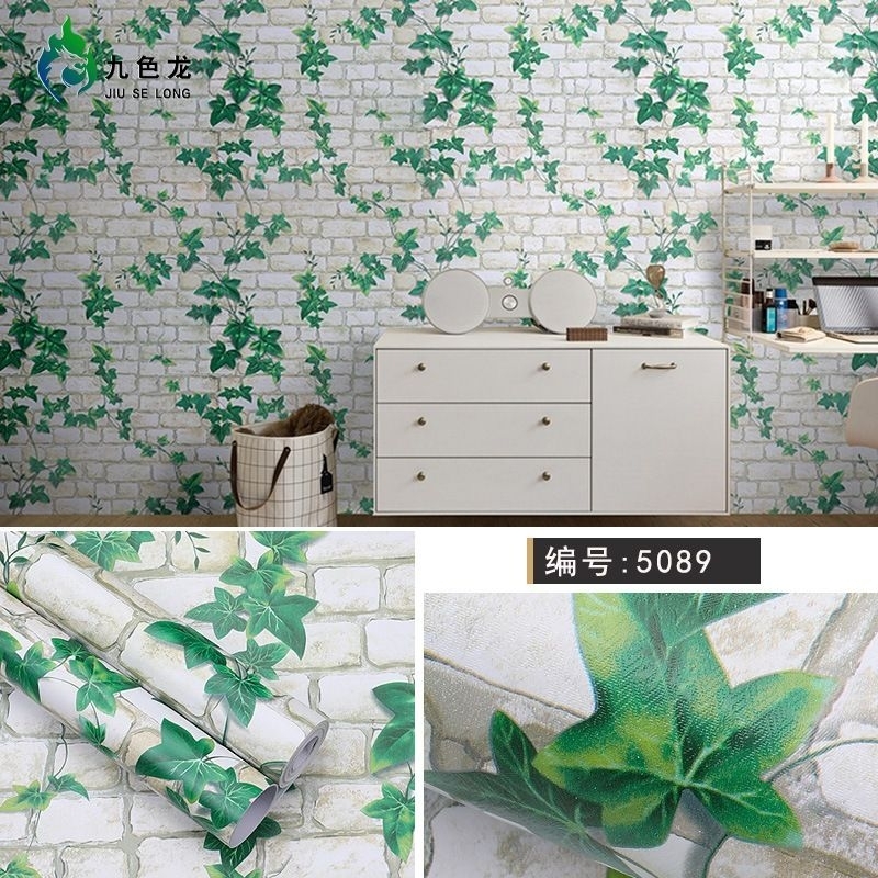 wallpaper dinding termurah motif batu bata daun