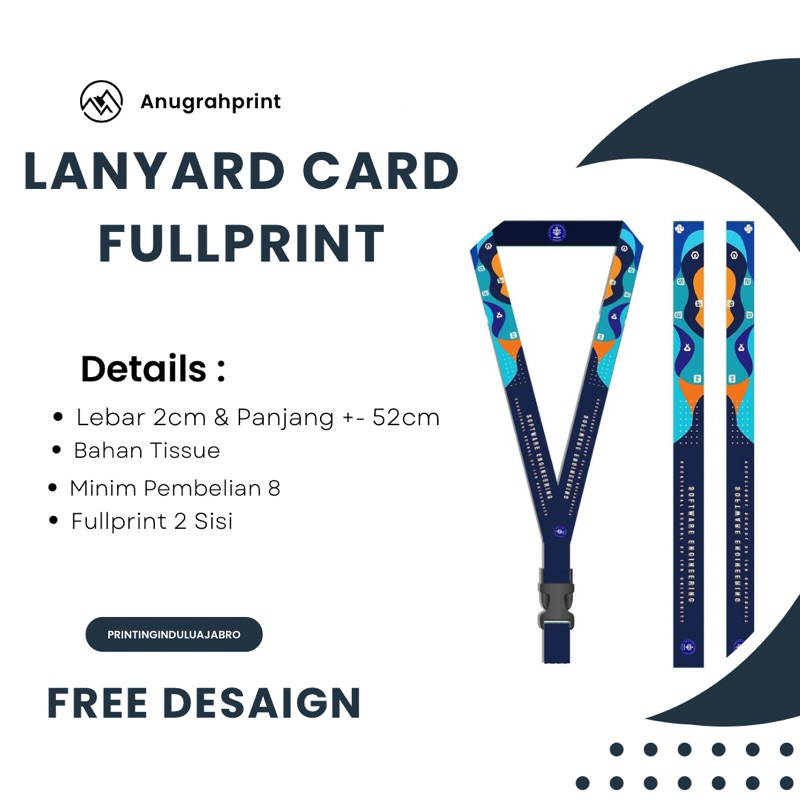 

Custom Cetak Lanyard Dua Sisi Full Print Bahan Lanyard Tissue Free Desaign