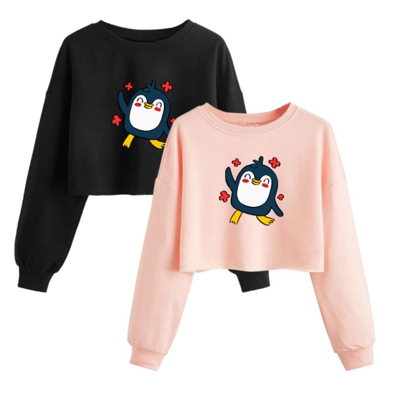 Sweater Crop Top Anak Perempuan Sweater Crop South Korea Animal Pinguin Anak Perempuan Usia 4-12 Tah