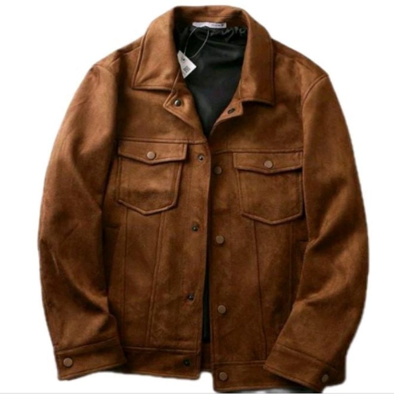 Jaket Boxy Trucker Pria Suede Premium