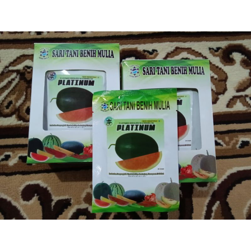 Benih Bibit Semangka Non biji Platinum F1, Tipe Jumbo Perawatan Mudah (Kulit Buah semangka Hijau Hij