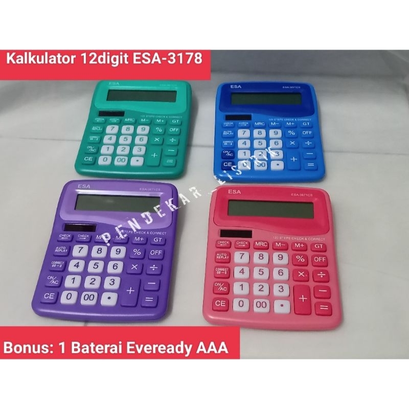 

Kalkulator 12 Digit ESA-3871CS (Bonus 1 Baterai Eveready AAA)