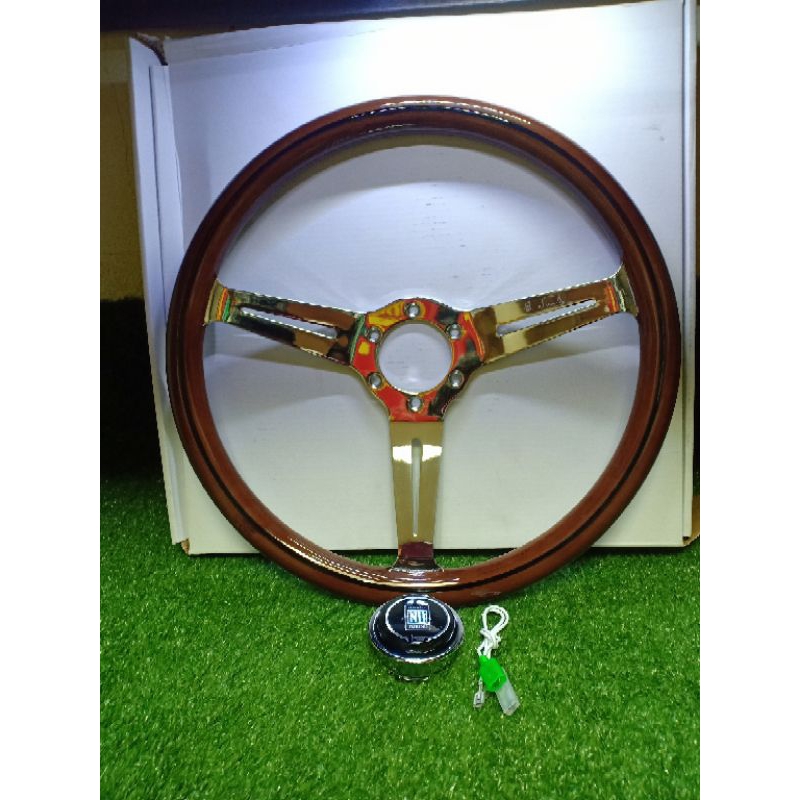 Stir Mobil Kayu Klasik Nardi / Nardi Setir Kayu Mobil Klasik 14" Inch Silver