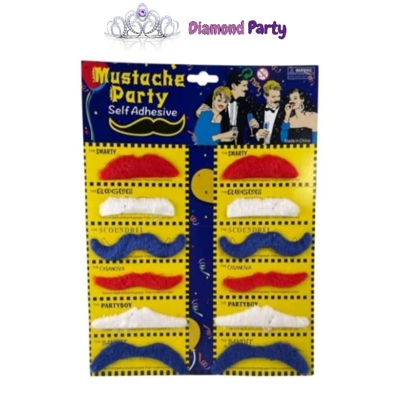 Kumis Palsu MERAH PUTIH BIRU isi 6pcs dan 12pcs (Kumis Palsu Pria / Kumis Palsu Anak / Kumis Palsu W