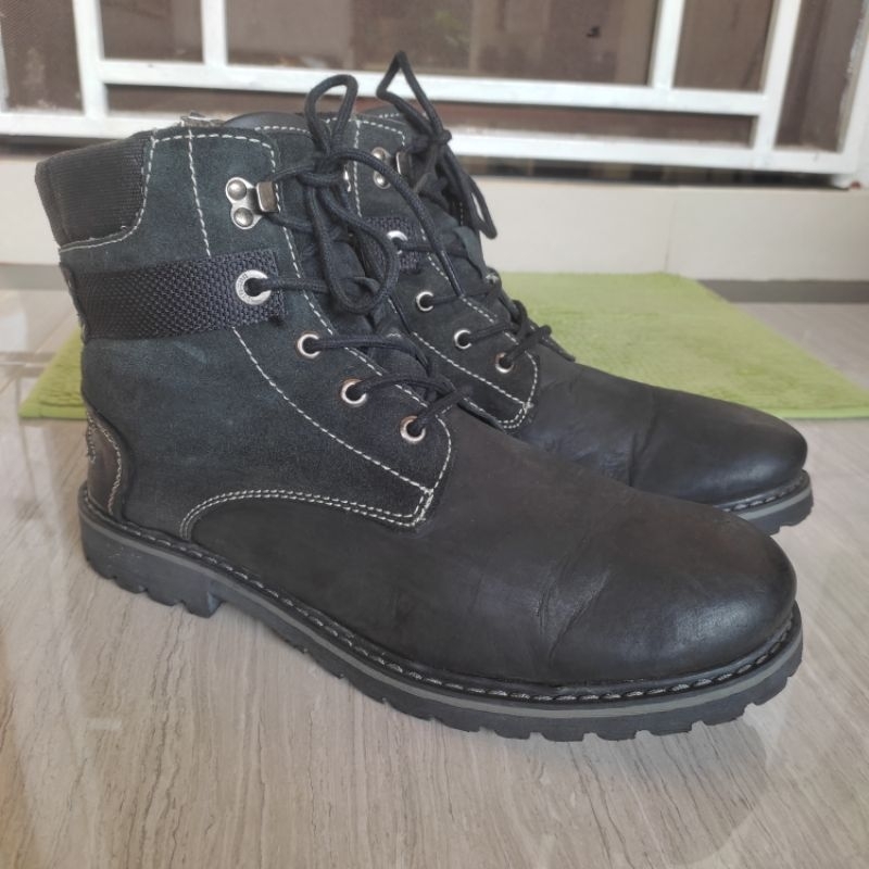 Bugatti Germany Zipper Mid Biker Riding Boots Black Leather Authentic Original Size 46 Insole 29-30 