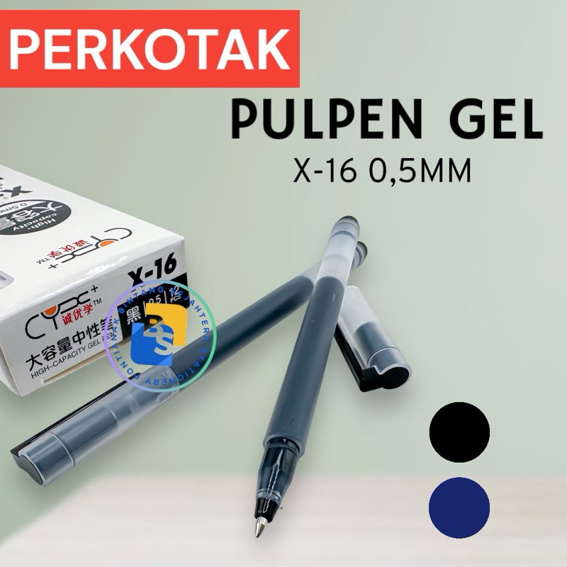 

12 Pcs - Pulpen Gel ink pen X-16 0,5mm Hitam & Biru