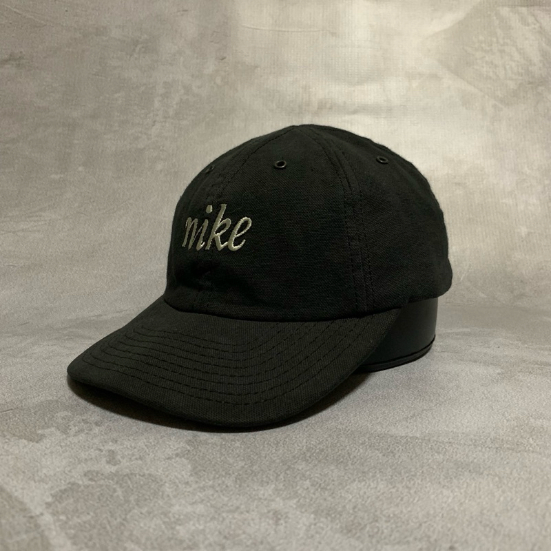 Vintage Nike Script Strapback Hat Black Denim Wash Made in USA