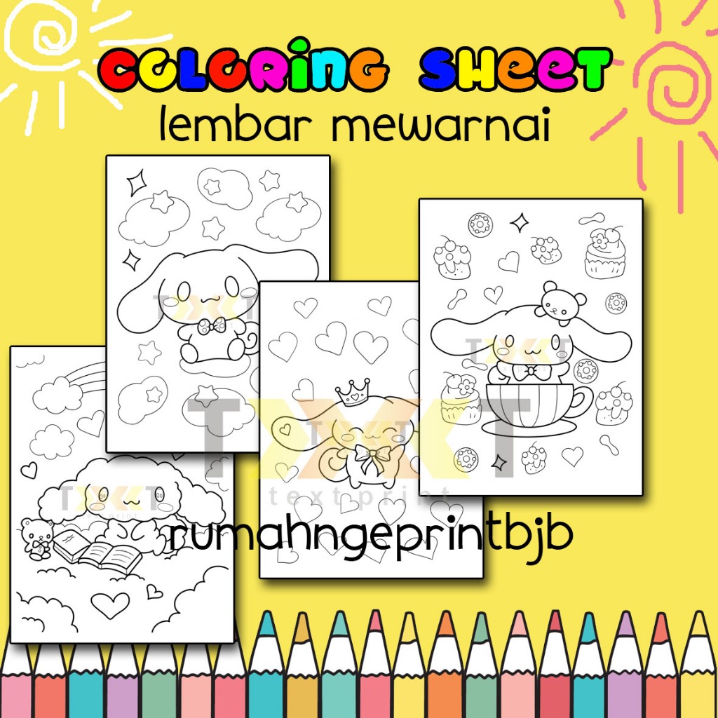 

Kertas Gambar Mewarnai A4 TEMA CINNAMON ROLL - (Coloring Sheet) Anak usia PAUD TK SD