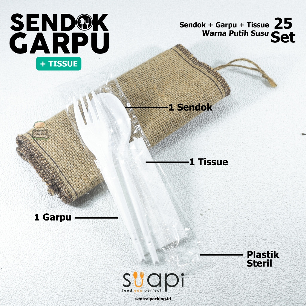 (25 SET) Catering Set Sendok + Garpu + Tissue + Plastik Steril SUAPI / Sendok Catering / Garpu Cater