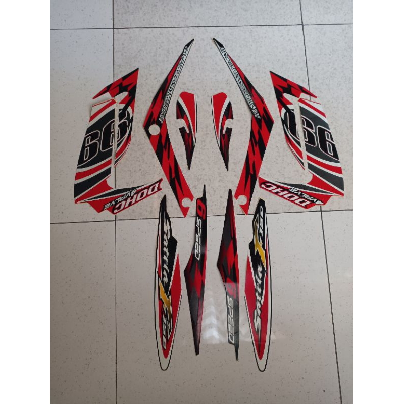 striping, stiker satria fu 2012 merah hitam ori