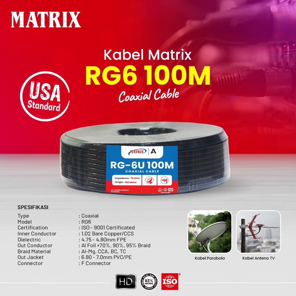 Kabel Antena Venus / MATRIX 100M 100METER RG 6 RG6 RG6U 5C 100 Meter M