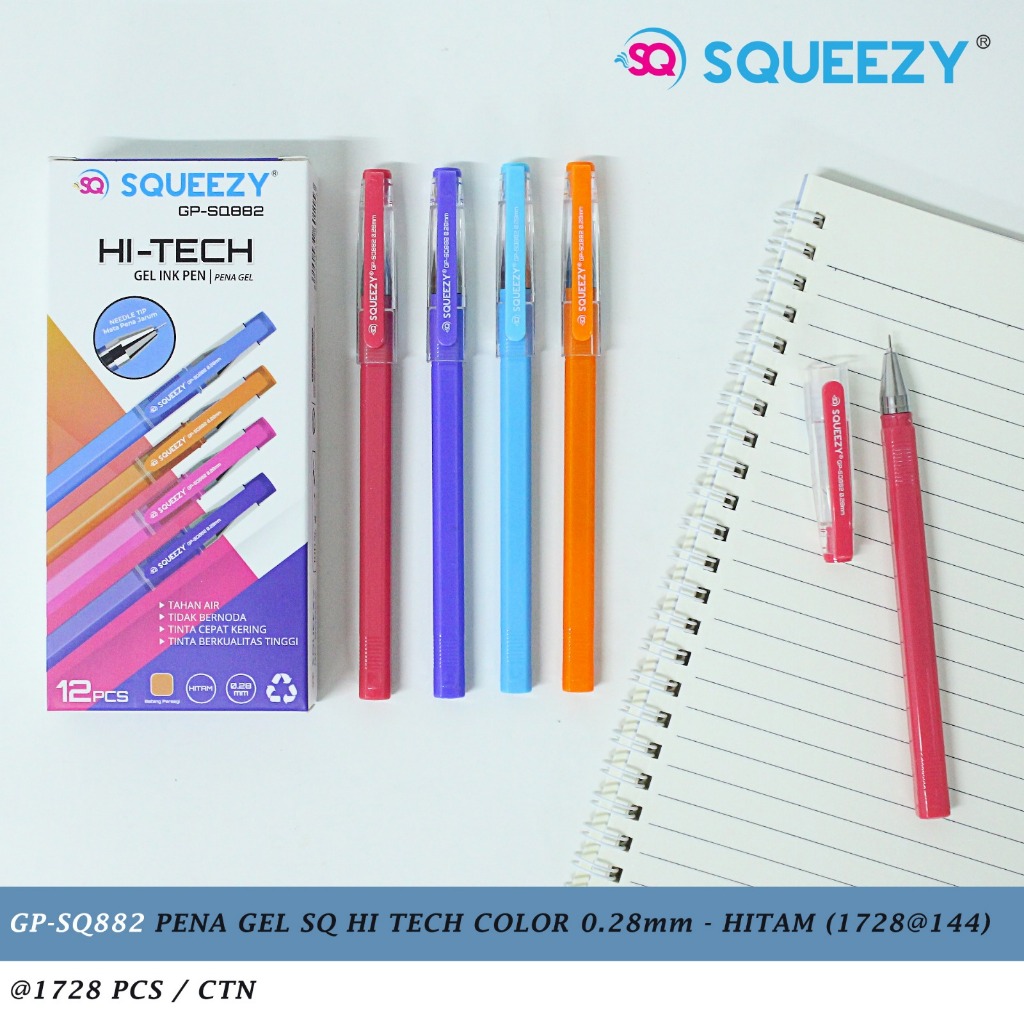 

(1 pak) pulpen hi tech 0.28 Merek Squeezy GP SQ882 Setara Hi tech Kenko dan Pilot Warna Hitam