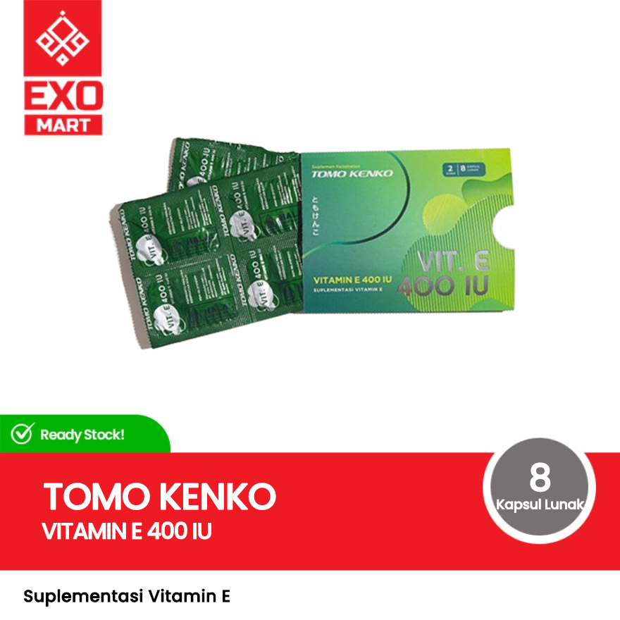 TOMO KENKO - Vitamin E 400IU Kemasan SLEEVE 2 Strip 8 Kapsul Lunak