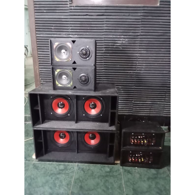 miniatur horeg siap Tinggal colok listrik / akijg bisa. sub 6in spl dobel 2box Line array 4inch 2box