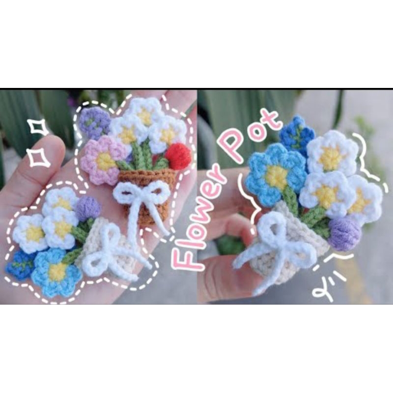 gantungan kunci flower pot rajut
