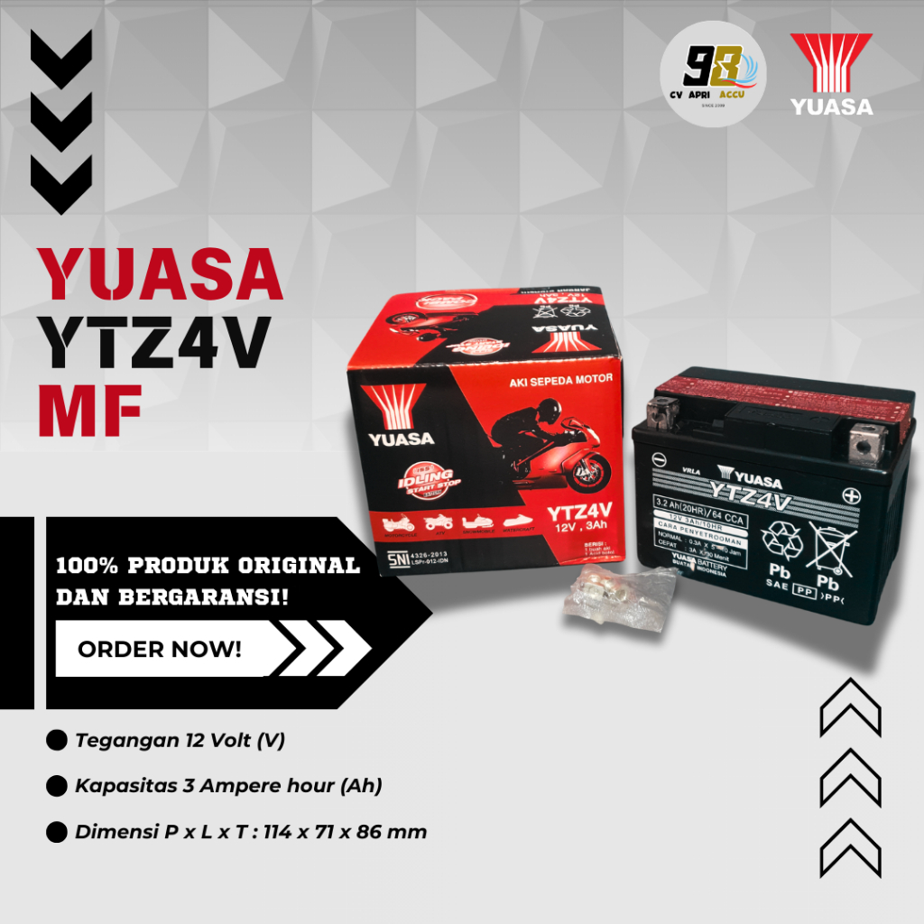 AKI MOTOR HONDA BEAT(NON ISS), SCOOPY (NON ISS), CRF150, VARIO110, REVO YUASA YTZ4V MF - 3Ah