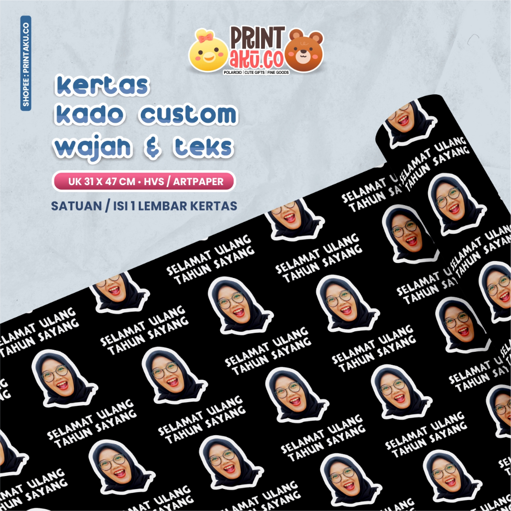 

Custom Kertas Kado Wrapping Paper Desain Suka-Suka Pattern (Satuan 1 Lembar A3+) | Series Gambar Wajah & Teks