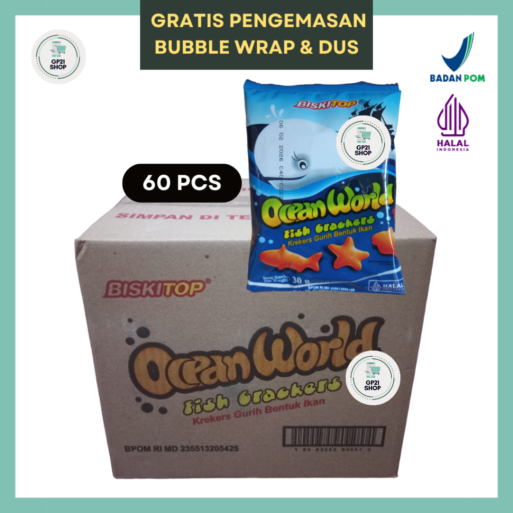 

Biskitop Ocean World Fish Crackers 1 Karton / 1 Dus (30gr x 60 PCS) - Biskuit Bentuk Ikan Snack Cemilan Murah Enak