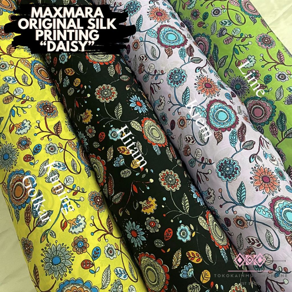 Kain Satin Maxmara Original 100% Printing Motif Daisy Kembang Silk 2024 Kilap Polos Premium Silk