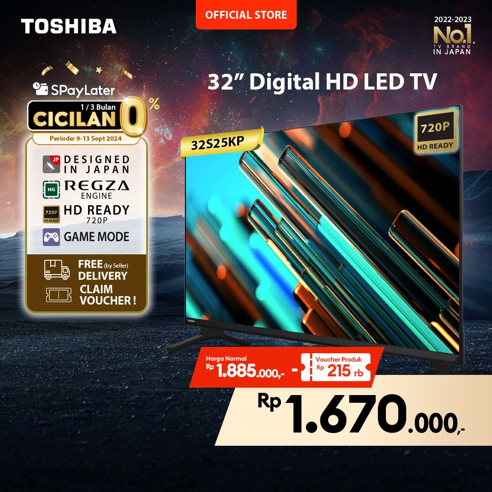 [FREE ONGKIR JABODETABEK] Toshiba TV 32" HD Digital TV - Dolby Audio Regza Game Mode HDMI USB - 32S2