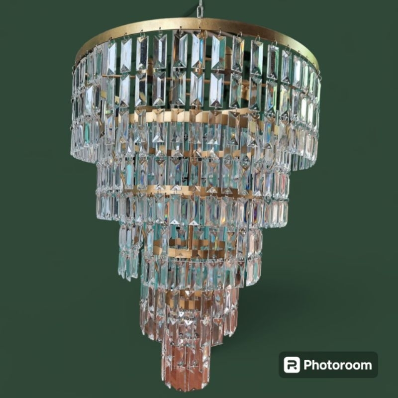 LAMPU HIAS GANTUNG KRISTAL/UKURAN BESAR 50×100cm./CCOK UNTUK DEKORASI WEDDING ATAU PLAPON RUMAH MASJ