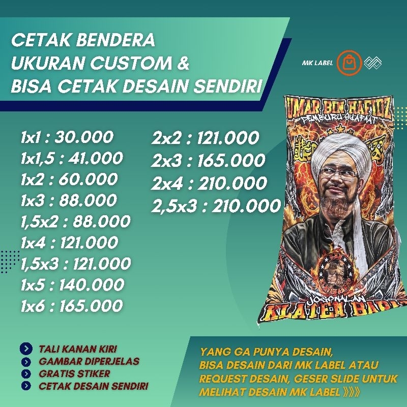 CETAK BENDERA UKURAN CUSTOM DESAIN SENDIRI BAHAN TC GIANT FLAG SHOLAWAT