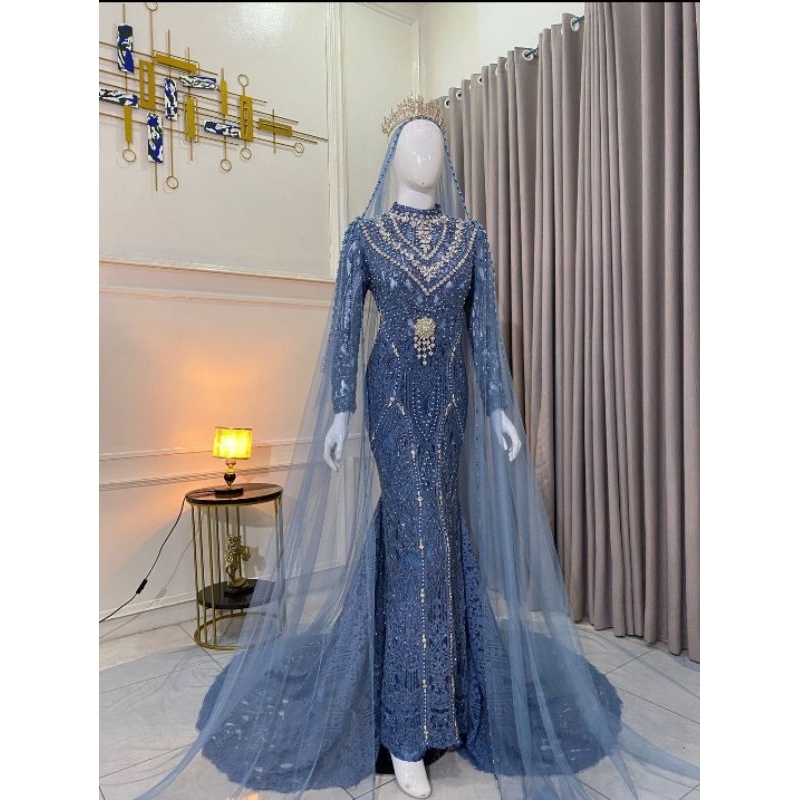 GAUN WEDDING BEREKOR MODERN//GAUN PENGANTIM SLIM BEREKOR//GAUN