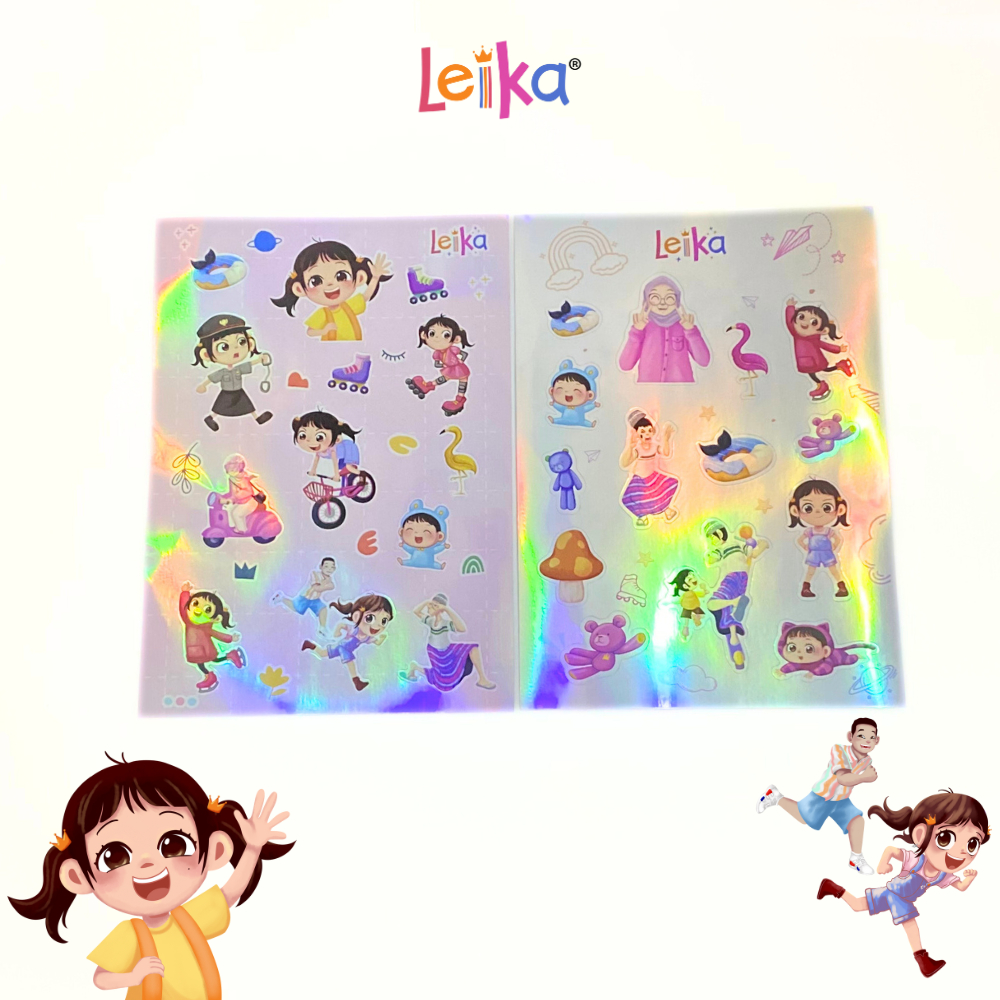 

Sticker Hologram Karakter Seri Leika Putih Pink