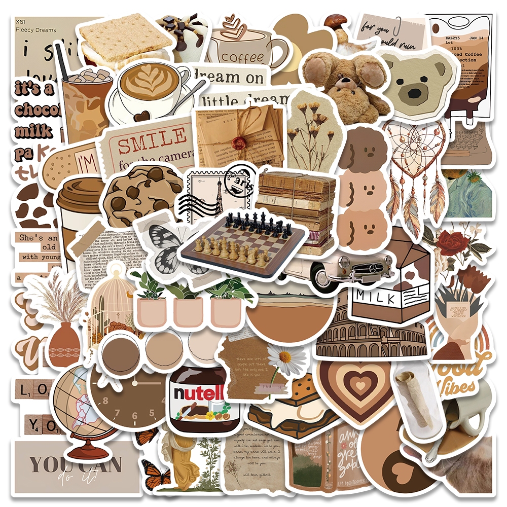 

New Gaya lucu Brown Retro Stiker Y2K Stiker Anti Air Stikers Berperekat Waterproof sticker decal buat Motor Helm Buku Journal Koper Casing HP Laptop Botol Minum