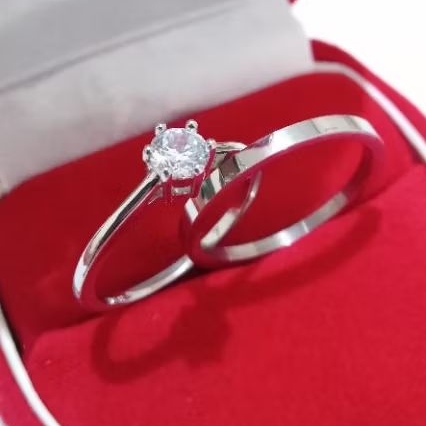 Cincin Couple Tunangan Cincin Kawin Titanium Asli Perhiasan Anti Karat
