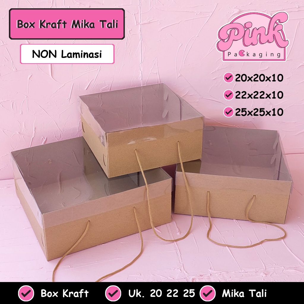 

Box Kraft Mika Tali 20x20x10 22x22x10 25x25x10 Dus Tart Cake Kue Bolu Puding NON Laminasi
