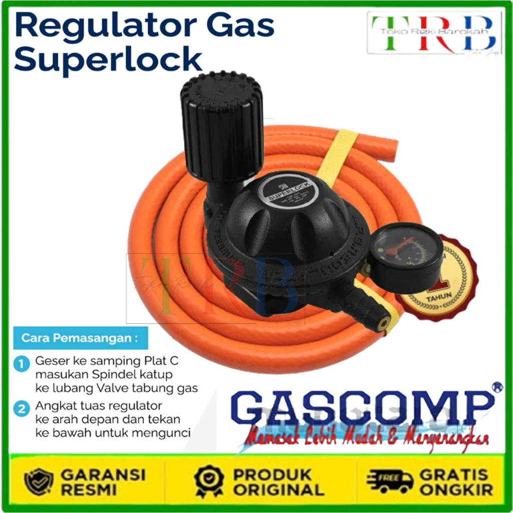 Paket Regulator Superlock Putar GRS-02+Selang Gas - Regulator Gas Superlock Regulator Gas Aman Regul