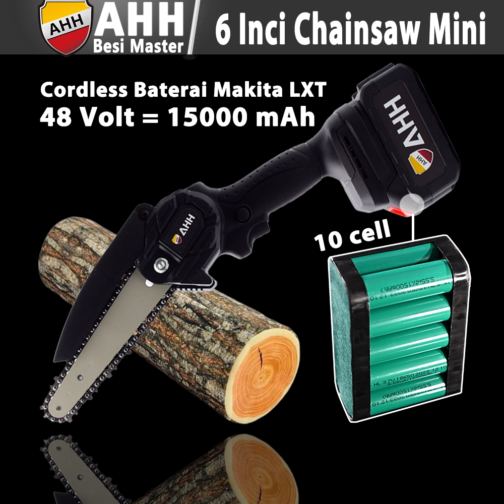 AHH Besi 6 Inci Cordless Chainsaw Mini 48V Gergaji Baterai Gergaji Rantai Elektrik Gergaji Listrik