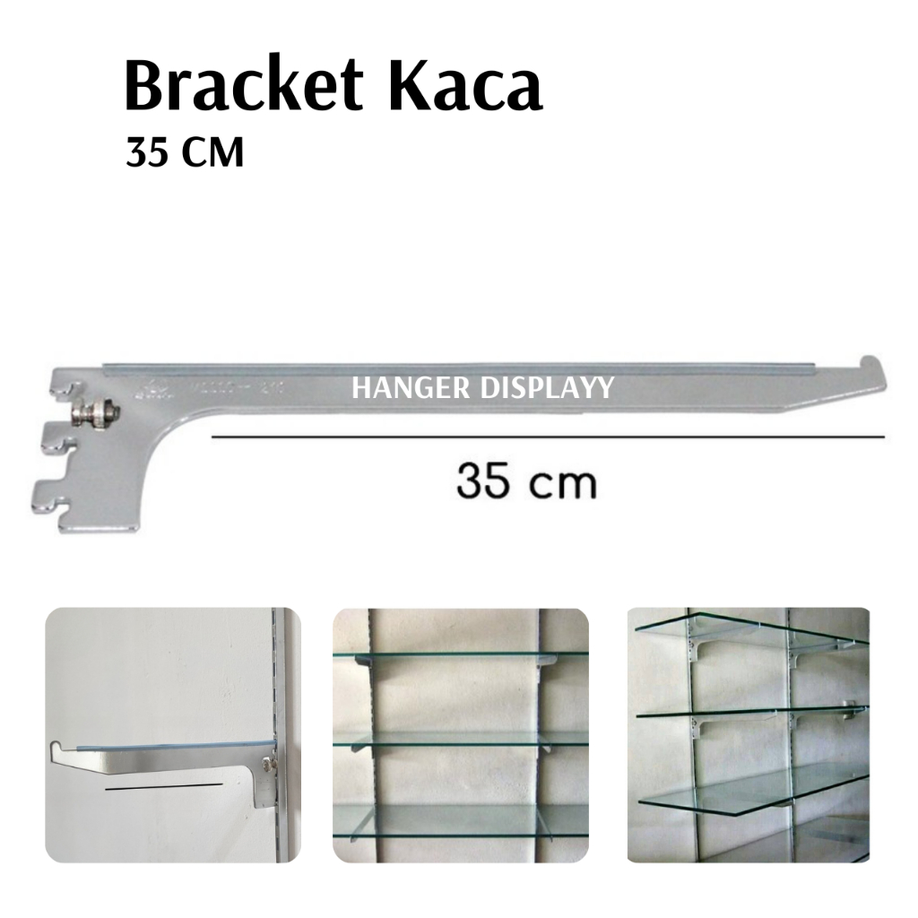 Bracket Kaca Stainless 35 cm | Siku Braket Penyangga Rak Kaca Display