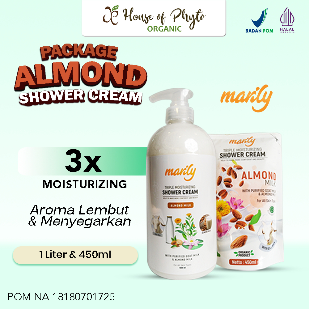 Phyto Organic Paket Marily Sabun Mandi Cair Almond Milk 1L + 450ml