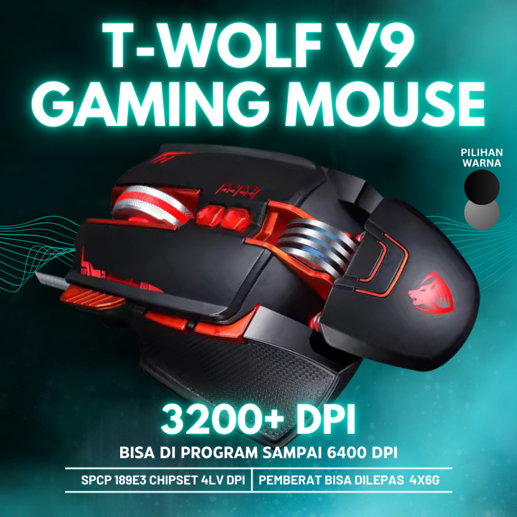 MOUSE Gaming T- WOLF V9 3200 DPI Macro Programming RGB Wired