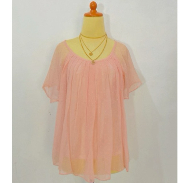 Atasan wanita blus blouse motif polos bahan siffon ruby rubiah ceruti warna soft pink peach merah ja